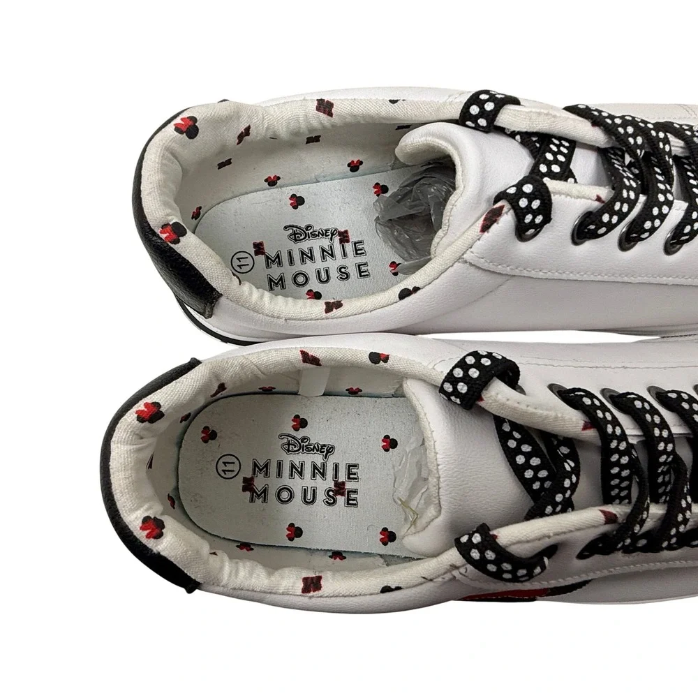 Disney Minnie Mouse White Low Top Sneakers Polka Dot Laces Women's Size 11